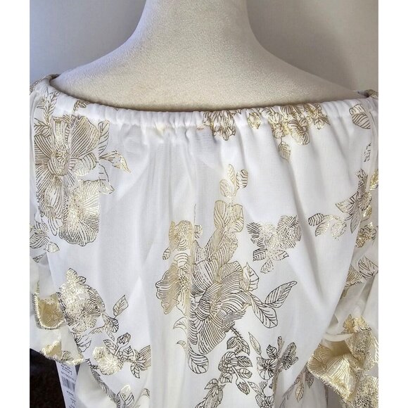 MSK Metallic Lantern-Sleeve Off-The-Shoulder Top  Size PL Blouse Fancy Wedding - Picture 6 of 10